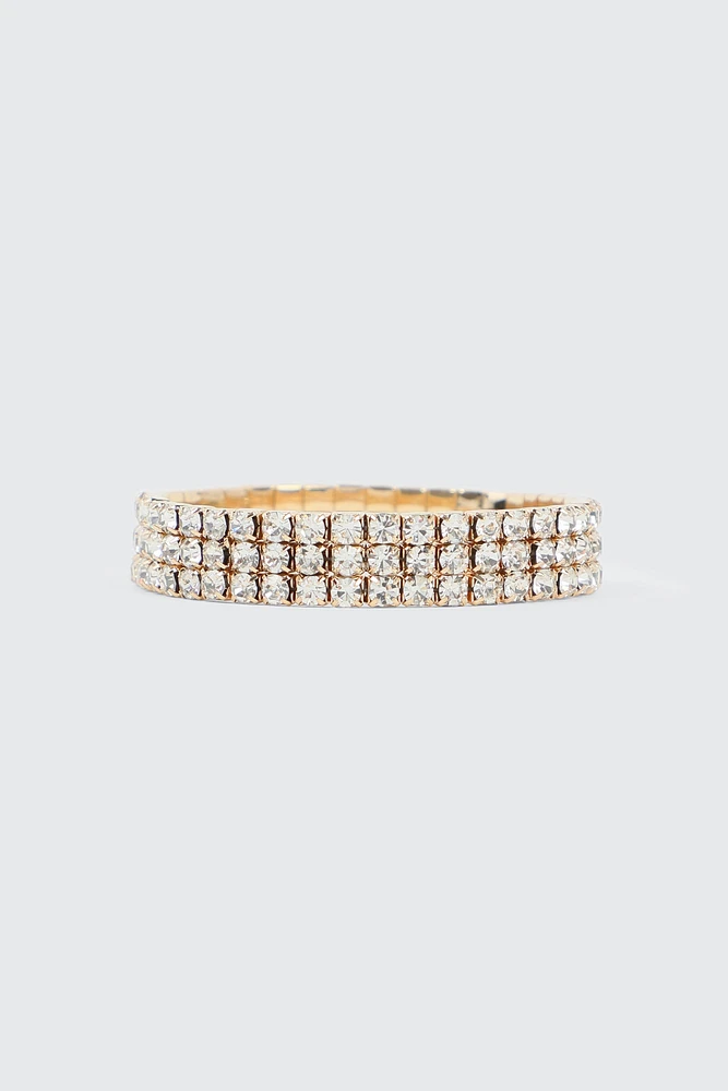 Ardene Rhinestone Stretch Bracelet in Gold