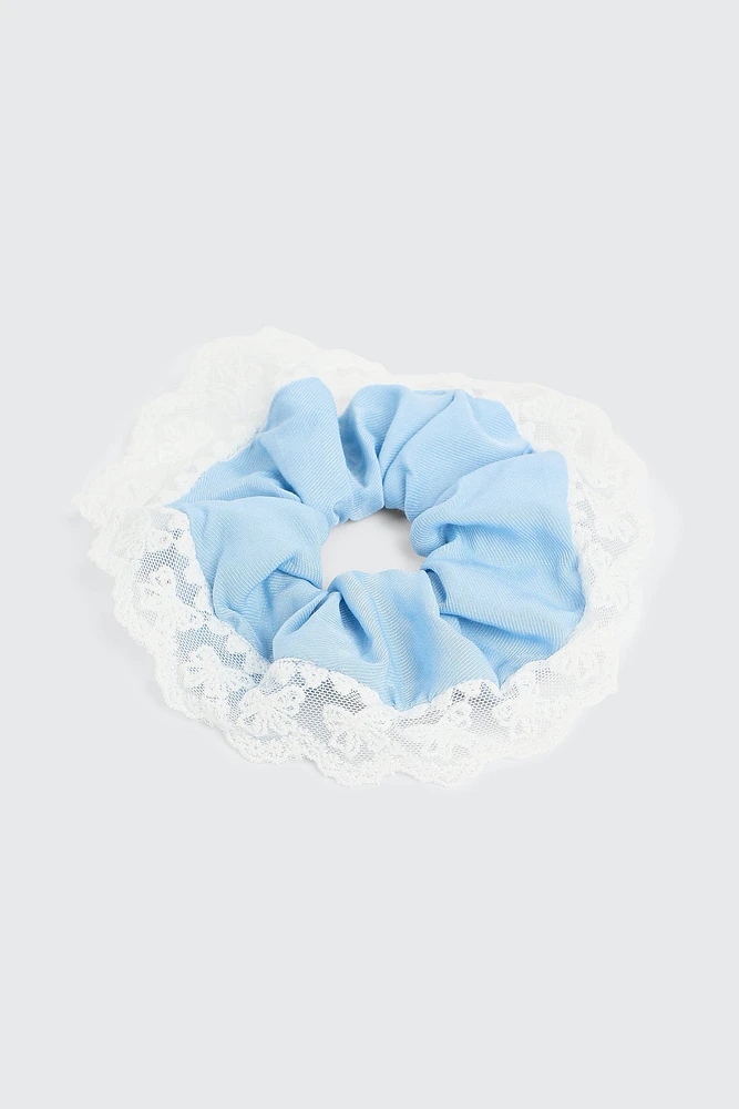 Ardene XL Lace Trim Scrunchie in Light Blue