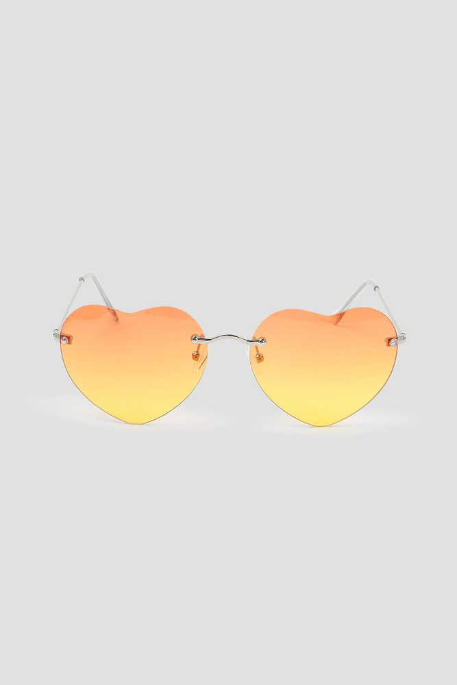 Ardene Heart Shaped Rimless Sunglasses in Orange