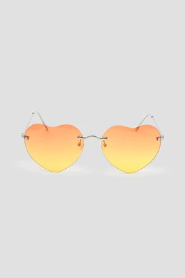 Ardene Heart Shaped Rimless Sunglasses in Orange