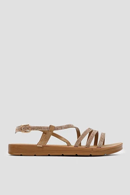Ardene Embellished Strapy Sandals in Beige | Size | Faux Leather