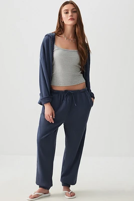 Ardene Washed Effect Sweatpants in Dark Blue | Size | Polyester/Cotton | Fleece-Lined