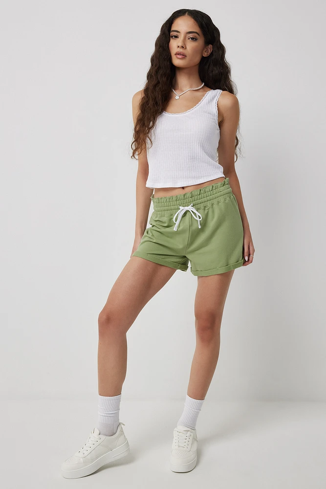 Ardene Smocked Waist French Terry Shorts in Light | Size | Polyester/Spandex/Cotton