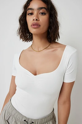 Ardene Contour Sweetheart Neckline Bodysuit in White | Size | Elastane/Polyamide