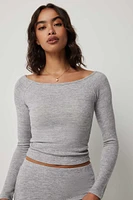 Ardene Brushed Off Shoulder Top in Grey | Size | Polyester/Rayon/Elastane