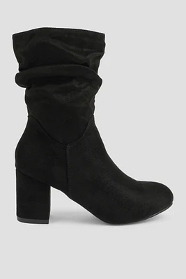 Ardene Ruched Block Heel Booties in Black | Size | Faux Suede | Eco-Conscious