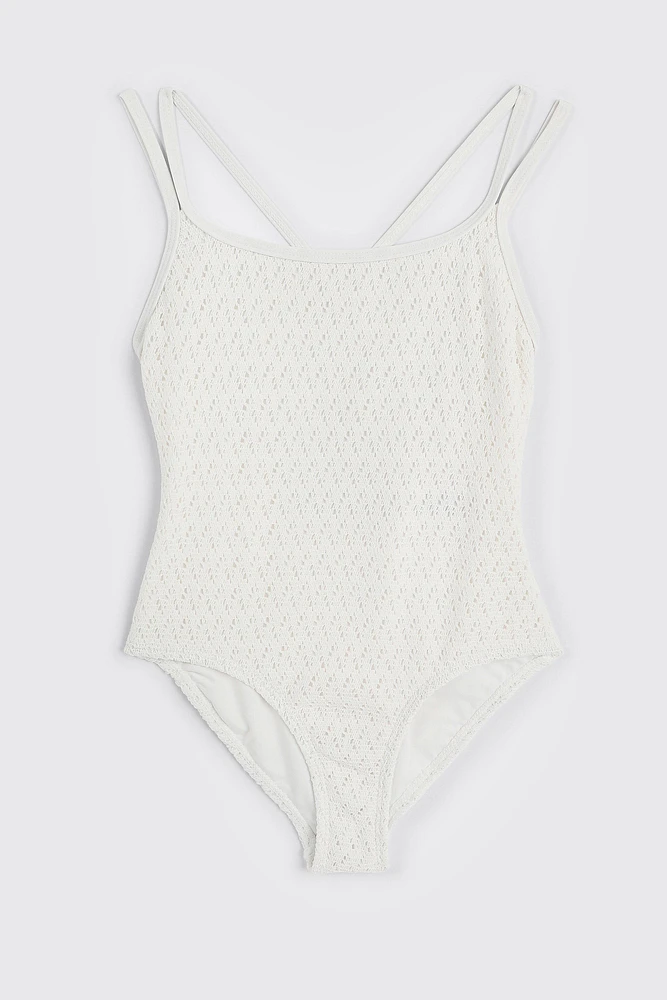 Ardene Kids Crochet One Piece Swimsuit in White | Size | Polyester/Spandex/Elastane