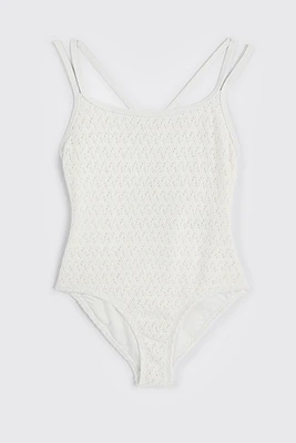 Ardene Kids Crochet One Piece Swimsuit in White | Size | Polyester/Spandex/Elastane