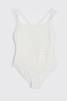 Ardene Kids Crochet One Piece Swimsuit in White | Size | Polyester/Spandex/Elastane