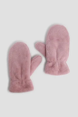 Ardene Teddy Mittens in Light Pink | Polyester