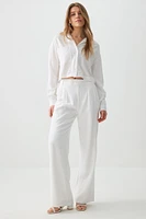 Ardene High Rise Linen Blend Trousers in White | Size | Viscose