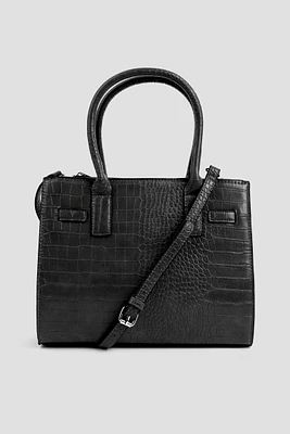 Ardene Croc Embossed Tote Bag in Black | Faux Leather/Polyester