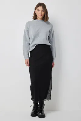 Ardene Mesh Maxi Skirt in Black | Size Large | Polyester/Spandex