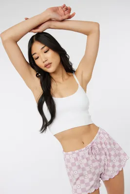 Ardene Seamless Rib Crop Top with Lace at Back in White | Size | Spandex/Polyamide