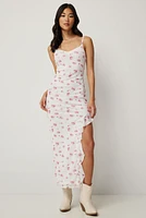 Ardene Floral Mesh Ruffle Maxi Dress in White | Size | Polyester/Spandex