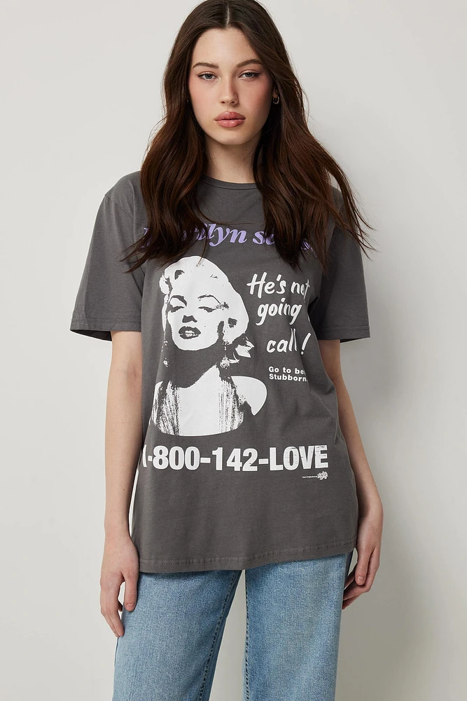 Ardene Marilyn Monroe Graphic T-Shirt in Dark Grey | Size | 100% Cotton