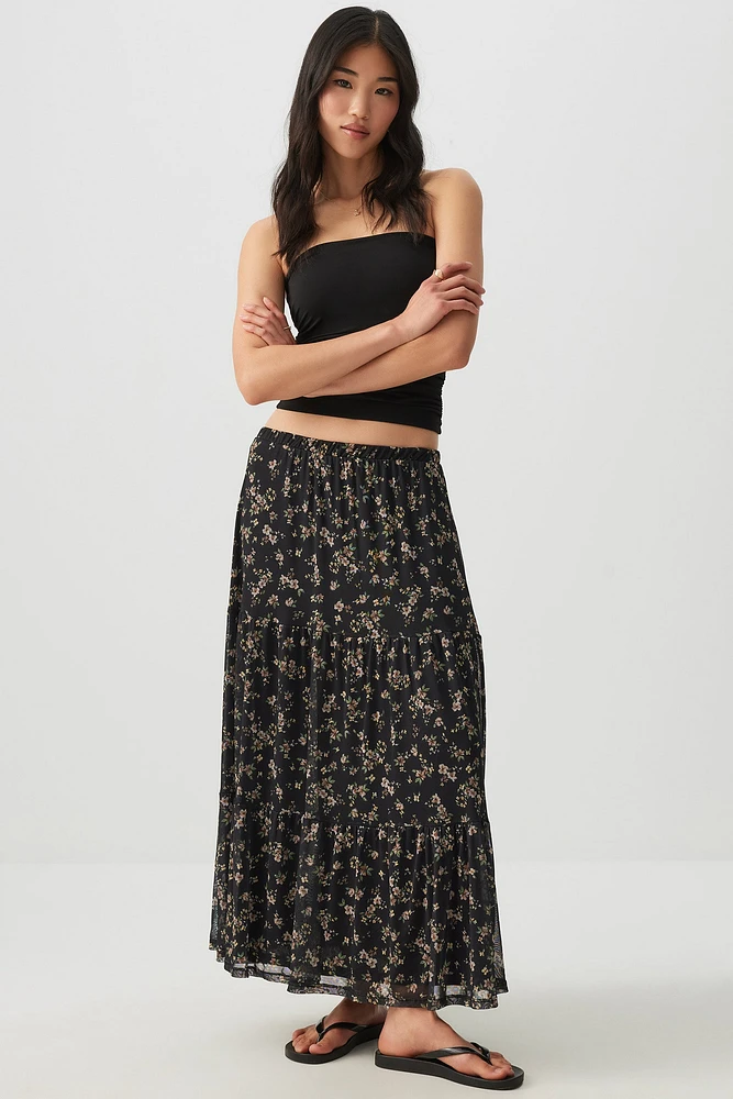 Ardene Printed Tiered Maxi Skirt in | Size | Polyester/Spandex