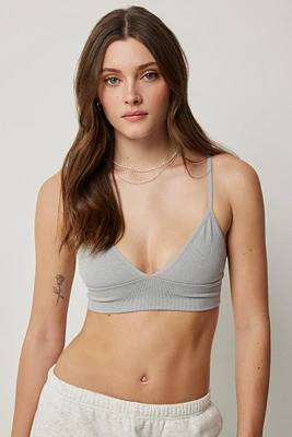 Ardene Seamless Ribbed Triangle Bralette in Light Haze Grey | Size | Nylon/Elastane | Eco-Conscious