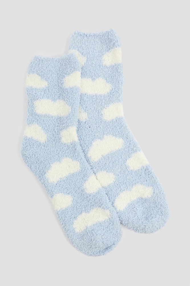 Ardene Cloud Cozy Socks in Light Blue | Polyester/Spandex