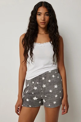 Ardene Printed Plush PJ Boxers in Dark Grey | Size | 100% Recycled Polyester | Eco-Conscious