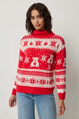 Ardene Ugly Christmas Turtleneck Sweater in Red | Size