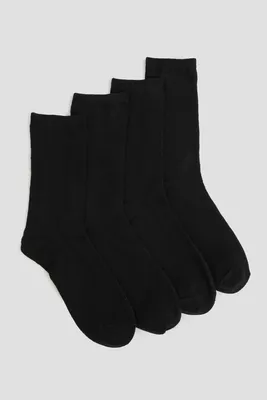 Ardene 4-Pack of Solid Crew Socks in Black | Size 28 | Polyester