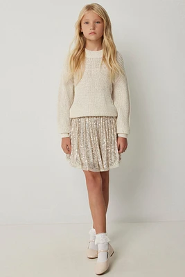 Ardene Kids Flowy Sequin Mini Skirt in Beige | Size | Polyester/Elastane