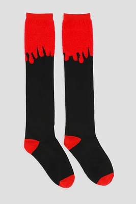 Ardene Knee High Blood Effect Socks in Red | Polyester/Spandex