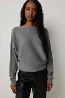 Ardene Horizontal Rib Dolman Sweater in Dark Grey | Size | Polyester/Rayon/Nylon