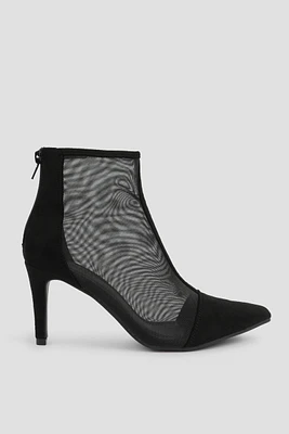 Ardene Mesh & Faux Suede Stiletto Booties in Black | Size | Eco-Conscious