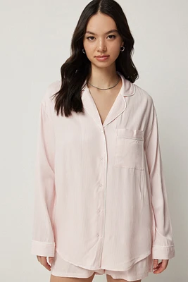 Ardene Pinstriped PJ Shirt in Light Pink | Size | 100% Viscose