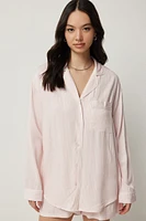 Ardene Pinstriped PJ Shirt in Light Pink | Size | 100% Viscose