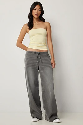 Ardene Mid Rise Pull On Wide leg Jeans in Grey | Size | Polyester/Spandex/Cotton