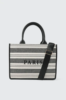 Ardene Large Striped Tote Bag in Black | 100% Recycled Polyester | Eco-Conscious