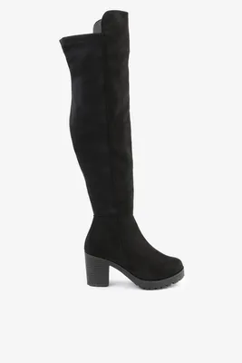 Ardene Dual-Material Over-the-Knee Boots in Black | Size | Faux Leather/Faux Suede