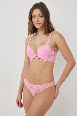 Ardene Lace Cheeky with Criss Cross Detail in Light Pink | Size | Nylon/Spandex