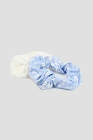 Ardene 2-Pack Disty Floral Scrunchies in Blue