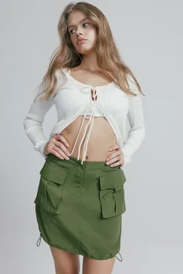 Ardene Parachute Mini Skirt in Khaki | Size | Nylon