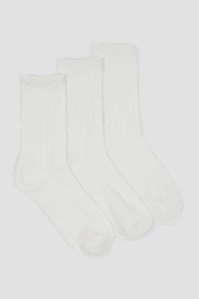 Ardene 3-Pack Solid Crew Socks in White | Polyester/Spandex