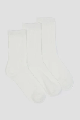 Ardene 3-Pack Solid Crew Socks in White | Polyester/Spandex