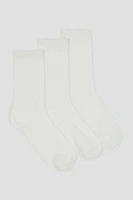 Ardene 3-Pack Solid Crew Socks in White | Polyester/Spandex