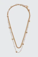 Ardene 2-Row Beaded Heart & Chain Necklace in Gold