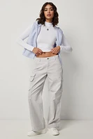 Ardene Wide Leg Corduroy Cargo Pants in Light Grey | Size | 100% Cotton