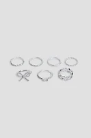 Ardene 7-Pack Bow & Heart Rings in Silver | Size