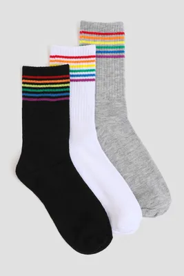 Ardene 3-Pack Rainbow Striped Crew Socks | Polyester/Spandex