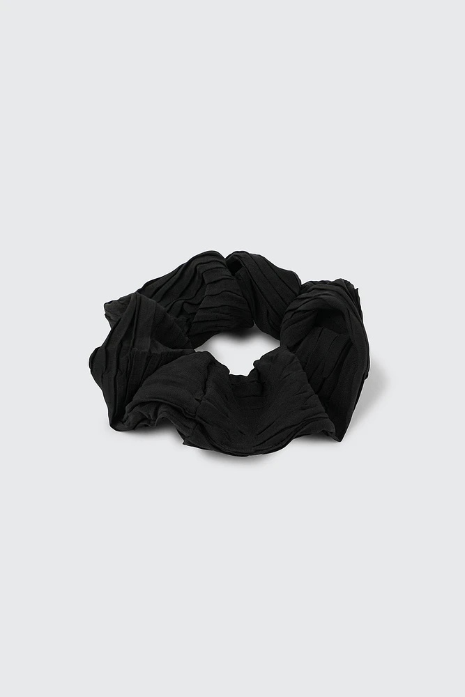 Ardene XL Pleated Scrunchie in Black | Polyester/Elastane