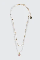 Ardene 2-Row Pearl & Chain Strawberry Necklace in Gold