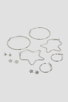 Ardene 6-Pack Star Stud & Hoop Earrings in Silver | Stainless Steel