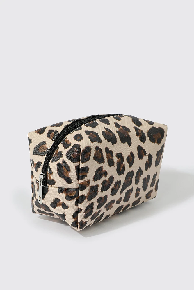 Ardene Leopard Makeup Bag in Beige