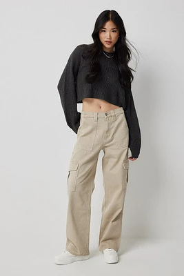 Ardene High Rise 90's Cargo Jeans in Beige | Size | 100% Cotton